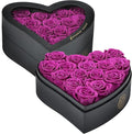 16 Forever Flowers in Heart Shaped Box - Preserved Roses Romantic Gifts for Her, Valentine’s Day, Anniversary, Wedding (Purple)