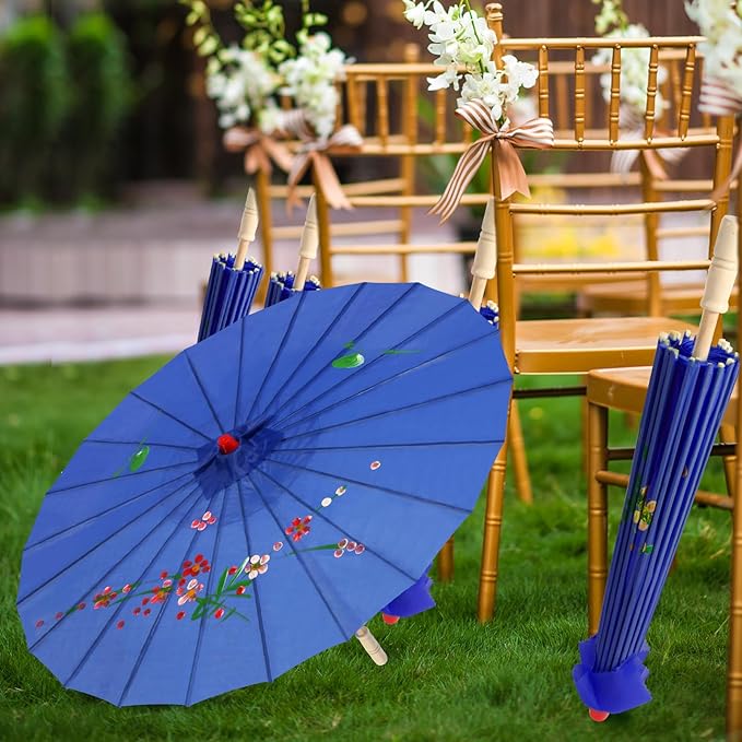 33" Dark Blue Flower Silk Cloth Decoration Handmade Parasol Umbrella Chinese Japanese Asian DIY Art Dance Classical Umbrella for Wedding Parties Photography Costumes Cosplay (Dark Blue)