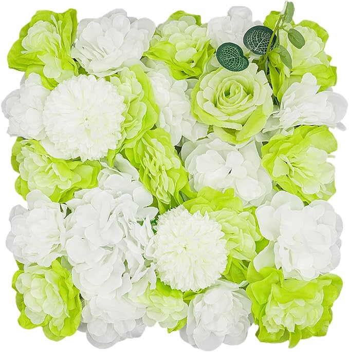 12Pcs Artificial Flower Wall Panel 3D Floral Backdrop Wall 15" X 15" Flower Wall Decor Flower Wall Backdrop Faux Flower Panel for Party Home Background Decor, Green