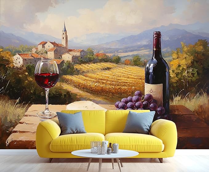 KIREUPA Tuscany Vineyard Wall Mural, Countryside Winery Scene 3d Wall Murals, Italian Rural Landscape Wallpaper Mural, for Living Room Bedroom Large Wallpaper Indoor Decor 177.16" W x120 H