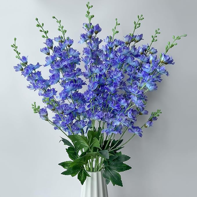 8 pcs Blue-Purple Delphinium Artificial Flowers, 34.25''Artificial Snapdragon Flowers Tall Fake Flowers Silk Flowers Faux Delphinium Bulk for Tall Vase Home Wedding Garden Table Decor (Blue-purple)
