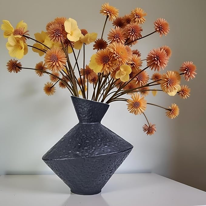 Unique Handmade Cast Iron Vase for Dried Flowers or Pampas Grass, 8.86" H Heavy and Durable Wabi Sabi Vases, Handicraft, Matte Black Vase for Modern, Rustic and Farmhouse Decor
