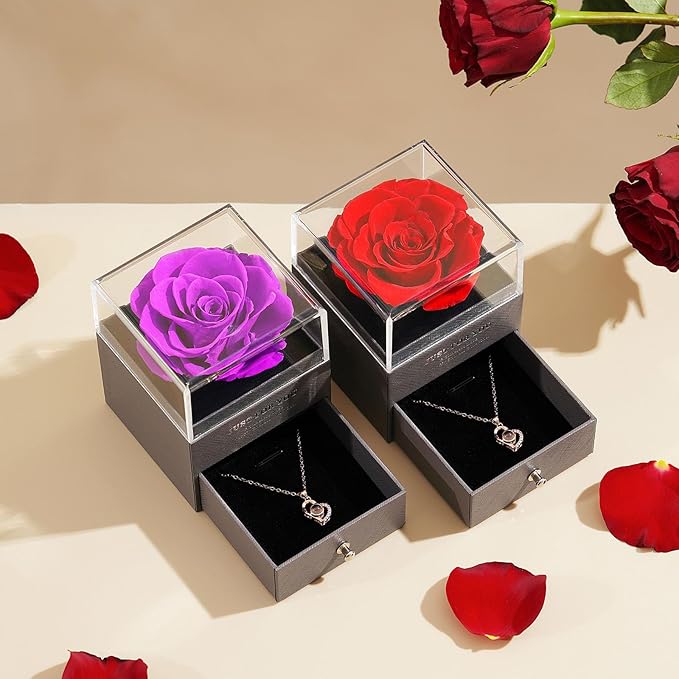 ADDWel Preserved Rose Gifts for Mom Birthday – Forever Real Rose Music Box for Women – You Are My Sunshine Gifts for Mom Grandma Wife Girlfriend – Eternal Roses Musical Box with I Love You Necklace