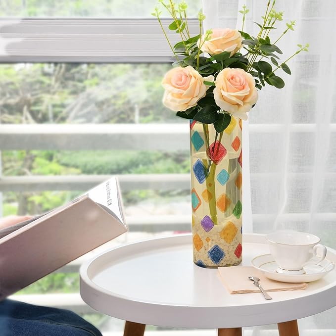 xmyzcd Print Colorful Squares Vase Cylinder Vases Clear Plastic Flower Vase Easy to Clean for Centerpieces Homes, Offices, Kitchens