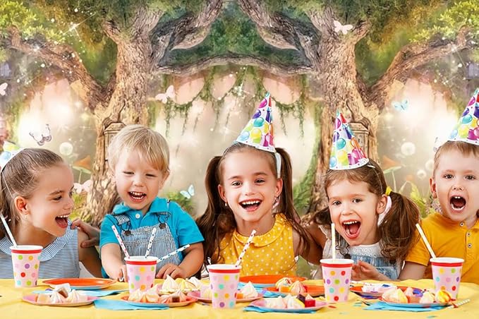 Leowefowa 7x5ft Polyester Spring Backdrop Fairy Enchanted Garden Fairytale Forest Jungle Photo Background for Party Photoshoot Baby Kid Girl Children Photography Studio Props Enchanted Forest Backdrop