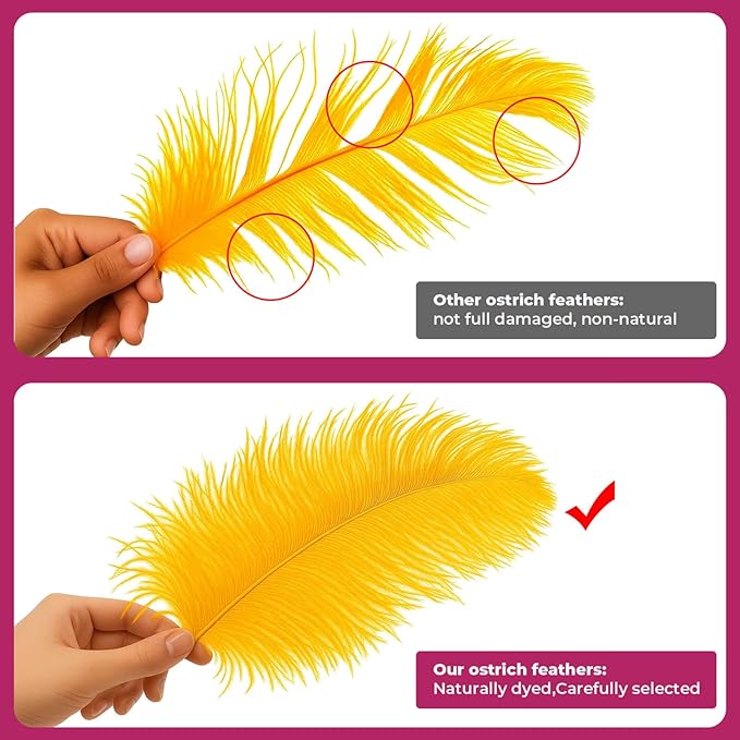 Piokio 10 pcs Natural Gold Ostrich Feathers 14-16 inch(35-40 cm) Bulk for Wedding Party Decoration Gatsby Decorations