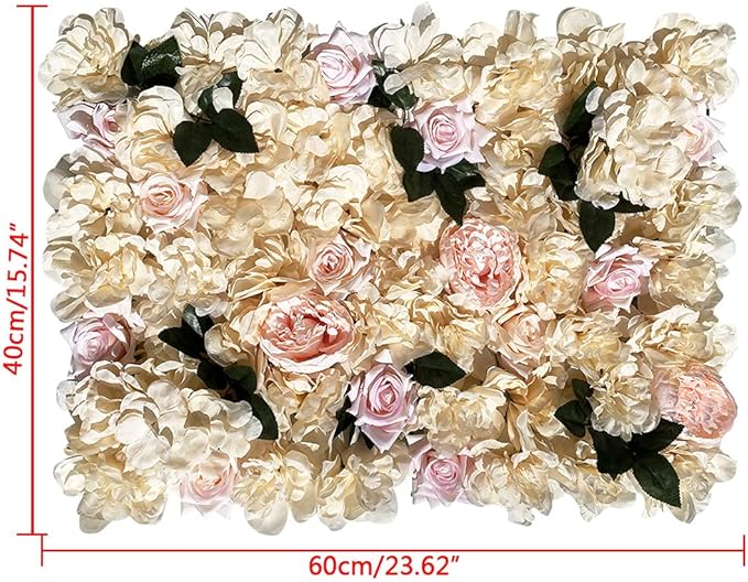 LOYALHEARTDY 12 Pack Artificial Flower Wall Panels 24" x 16" Khaki Faux Hydrangea and Rose Artificial Flower Backdrop Panels for Wedding Party Event Flower Wall Decor