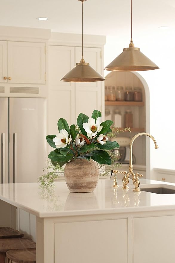 Briful Artificial Magnolia Floral Stems 2PCS 19.7'' Tall Faux Magnolia Silk Flowers Bouquet Fake Greenery Branches for Home Wedding Arrangements Table Vase Centerpieces Rustic Decor(Vase not Included)