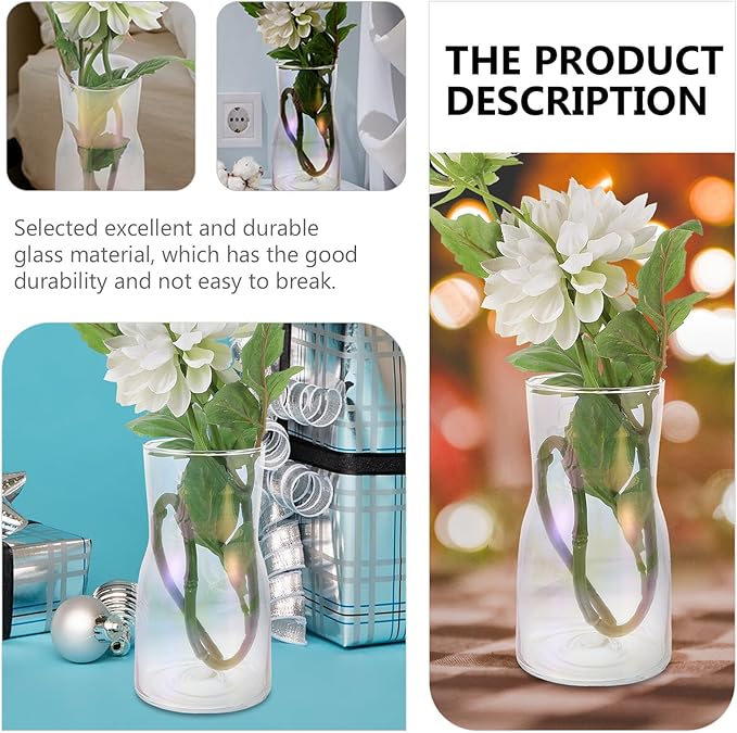 Transparent Iridescent Glass Vase Chic Floral Arrangement Decor for Desktop Flower Centerpieces Modern Simple Home Ornament