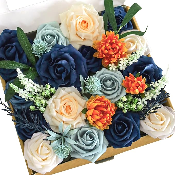 Lookein Artificial Flowers for DIY Wedding Decoration Bridal Bouquet Table Centerpieces Flower Garland Wreaths Aisle Arch Flower Decoration Home Decor, Delicate Navy Blue