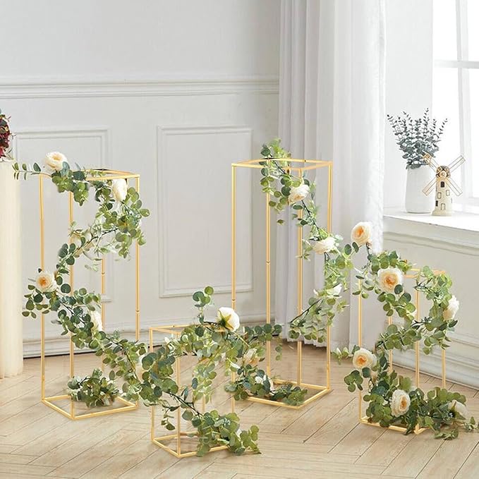 31.5inch Wedding Centerpieces for Tables,5pcs Gold Centerpieces,Tall Column Geometric Floral Vase for Birthday Party Event Table Decoration