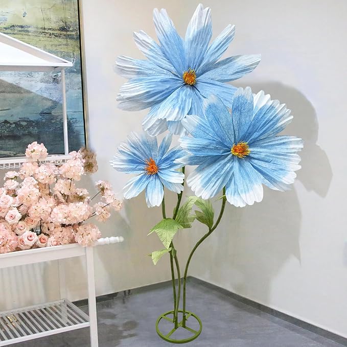 Large Daisy Flower Artificials for Decoration, 6.1ft Giant Daisies Spring Artificial Paper Flowers, Wedding Reception Essential Party Banquet Background Decor, Indoor outdoor Home Decor 3Pcs(Blue)