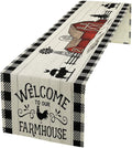 Rustic Farmhouse Table Runner Vintage Western Farm Cow Rooster Red Barn Cabin Country Lodge Dinner Runner for Home Kitchen Dinner Table Party Decoration 13x108in