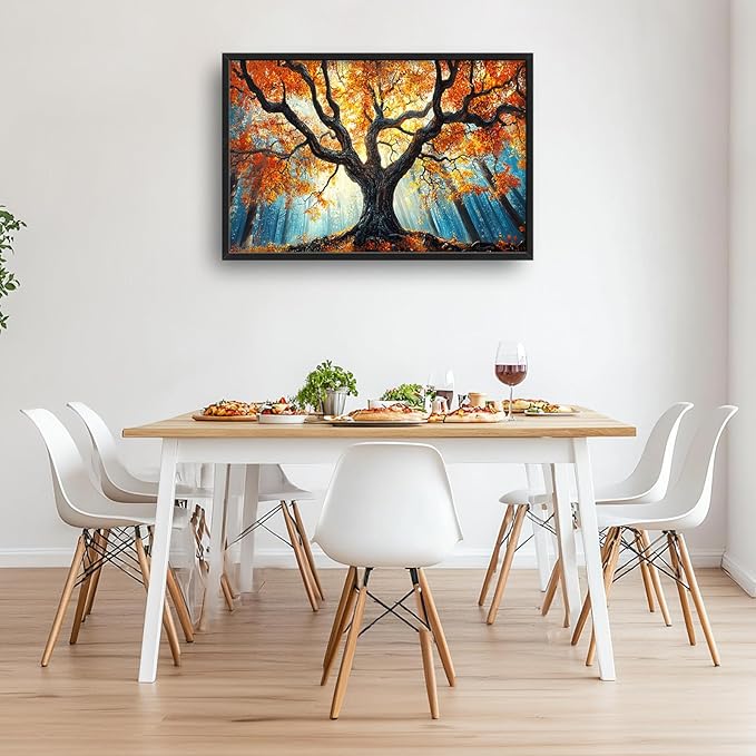 Extra Large Tree of Life Framed Wall Art for Living Room,Fall Autumn Forest Sunrise Landscape Pictures Wall Decor,Nature Canvas Print Painting Modern Artwork Bedroom Office 36L x 24W