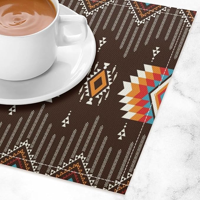 Aztec Tribal Placemats Set of 4 Retro Boho Western Native American Art Printed Dining Table Mats for Restaurant Home Kitchen Holiday Decor 12x18in