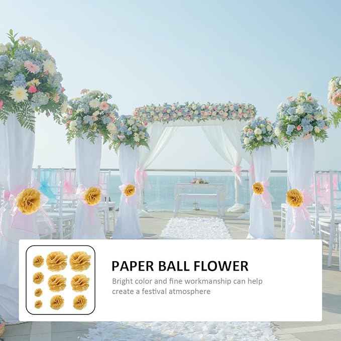 10 Pcs Metallic Paper Pom Poms Flower Balls Party Decoration Hanging Wall Ornament for Wedding Birthday Shower Home Celebration Easy to Hang and Cluster