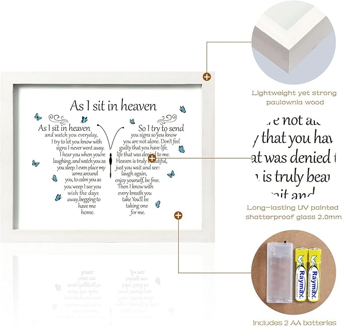 WOODEXPE Sympathy Gift LED Memorial Shadow Box 8x10 Memorial Gifts for Loss of Loved One (Butterfly White)