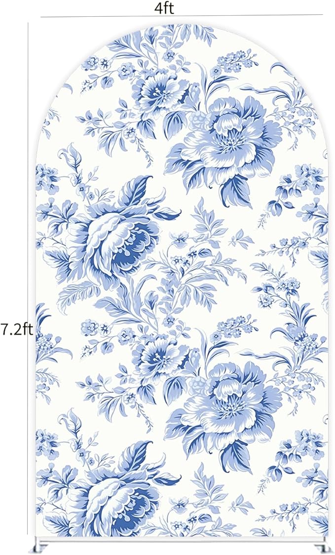 Blue Toile Arch Backdrop Vintage Floral French Toile Style Backdrop Elegant Blue and White Botanical for Wedding Baby Shower Classic European Party Decor Photography Background (G4224,7.2FT)