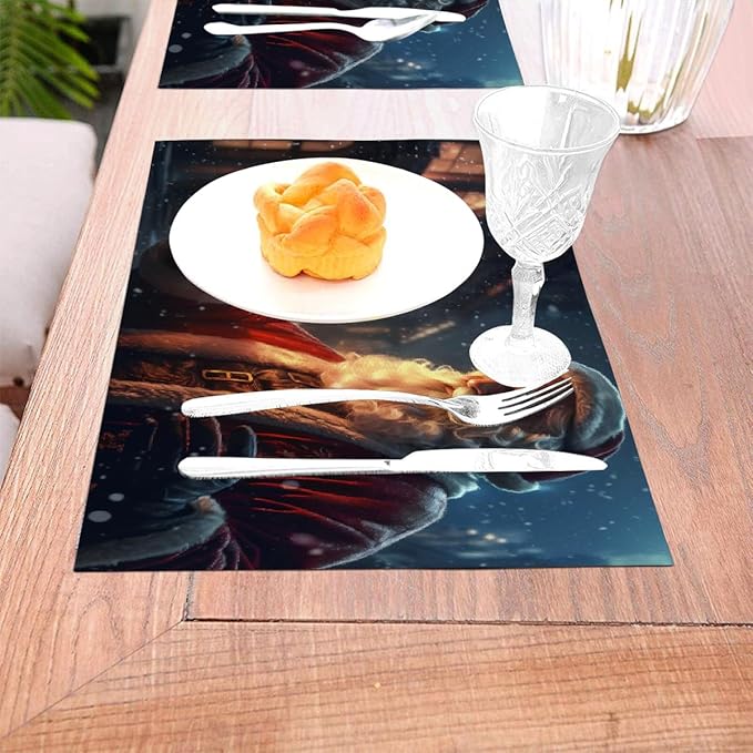 PVC Placemats Set of 1 Wipeable Table Mats Washable Heat Resistant Non Slip Vinyl Dining Table Mat for Kitchen Indoor Outdoor Patio Farmhouse Place Mats Vintage Christmas Santa Claus Decorative