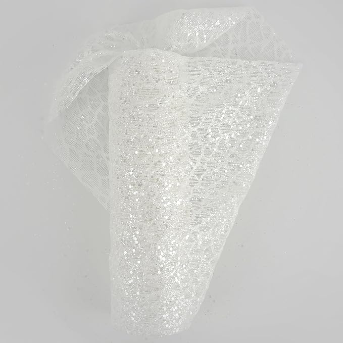 MEEDEE White Glitter Mesh Web Ribbon 10 Inch Wide by 10 Yards Roll White Fabric Ribbon Decorative Mesh Ribbon for Christmas Tree, Garland, Wreaths, Bows, Holiday Crafts, Home Decor