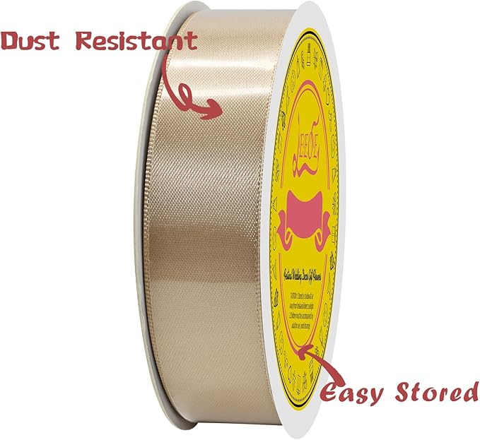 Double Face Tan Satin Ribbon 7/8 inch X 25 Yards Polyester Tan Ribbon for Gift Wrapping Very Suitable for Weddings Party Hair Bow Invitation Decorations and More