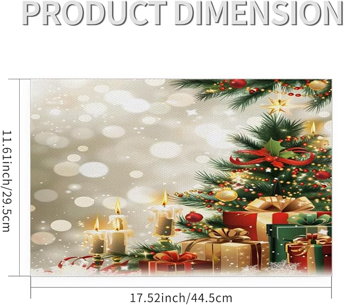 Xmas Christmas Tree Green Placemats Set of 6 PVC Vinyl Non Slip Table Mats Heat Resistant Place Mats Washable Wipeable Dining Table Mat for Kitchen Decor Party Indoor Outdoor Decorative Gift