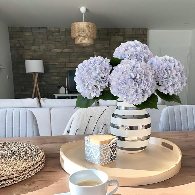 Boho Fake Hydrangea Artificial Flowers, 4Pcs 22" Large Lifelike Silk Artificial Hydrangeas, Full Fake Flowers for Bouquet Table Centerpieces Wedding Indoor Home（Light Blue Violet