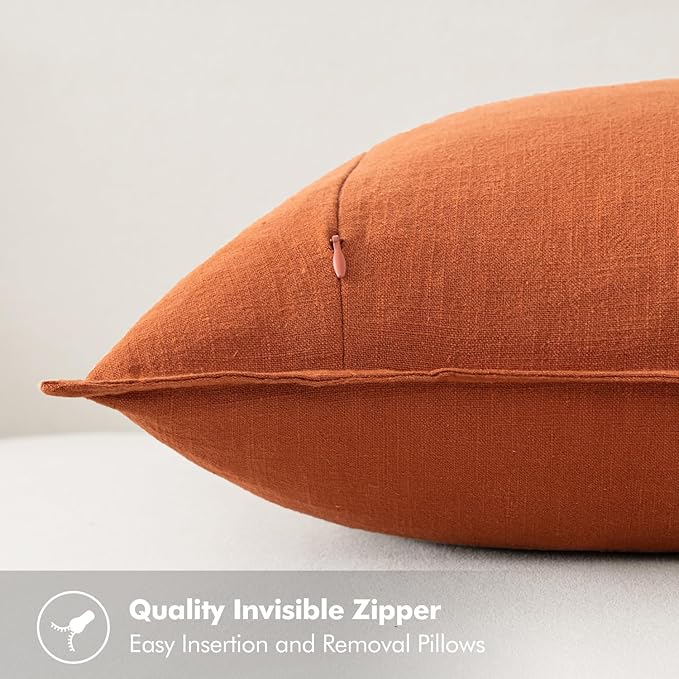 MIULEE Decorative Linen Euro Sham Pillow Covers 24x24 Burnt Orange Boho Farmhouse Neutral Couch Throw Pillows for Bed Pack of 2 Accent Modern Pillowcase Summer Sofa Livingroom Home Decor