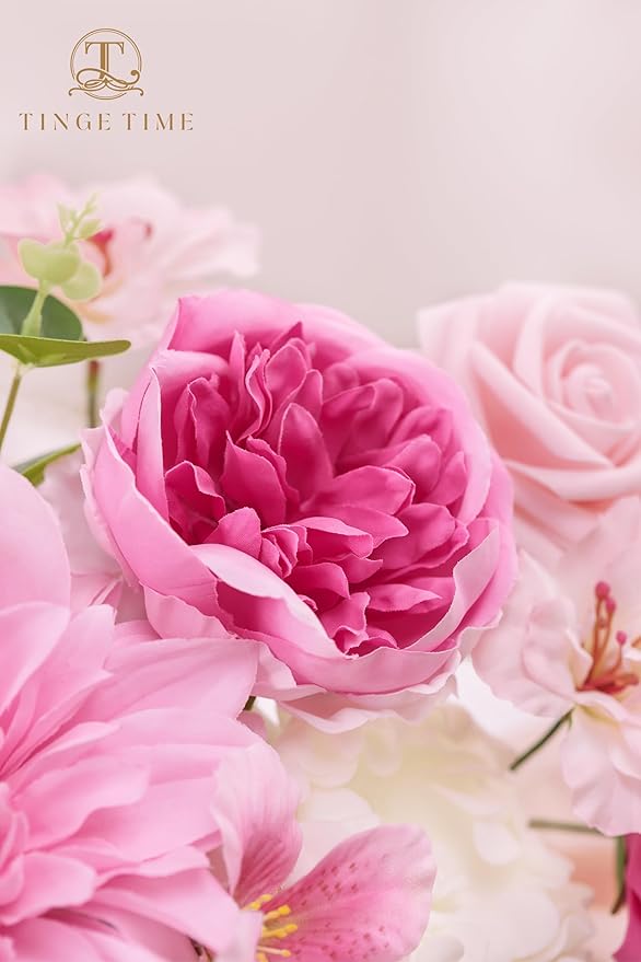 TINGE TIME Artificial Flowers Deep Pink Flower Combo for DIY Wedding Bouquets Table Centerpieces Arrangements Party Baby Shower Home Spring Decorations