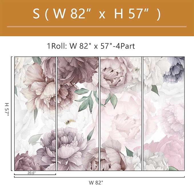 Vintage Floral Wallpaper Peel and Stick Watercolor Peony Self Adhesive Wall Mural for Living Room and Bedroom 82"x57"