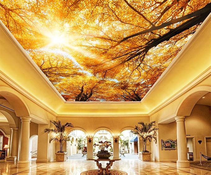Cliouar-Warm Autumn Sun Shines Through The Golden Crowns of Tall Beech Trees Peel and Stick 160" x 114"