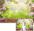 Renaiss 10x6.5ft Spring Nature Scenery Pink Flower Blossom Green Leaves Wood Floor Park Floral Meadow Photography Background for Wedding Baby Shower Birthday Party Decor Photo Studio Props