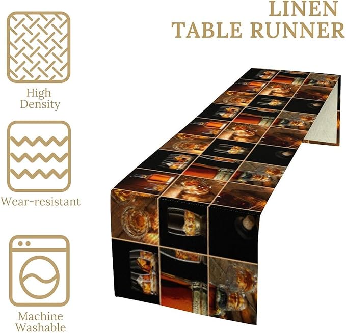 Red Wine Themed Vintage Table Runner, Kitchen Dining Table Farmhouse Decoration for Home Party Decor 13x60 Inch