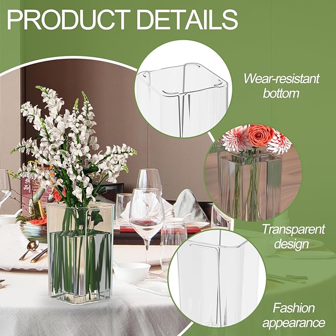 Sadstory Acrylic Small Square Flower Vases, Clear Plastic Table Vases for Centerpieces, 8 Packs