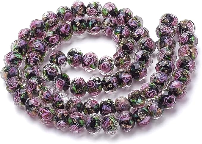 PH PandaHall 60pcs 8~10mm Gold Sand Lampwork Beads Glass Handmade Round Loose Beads for Rosary Making Jewelry Craft Making with 2mm Hole - Black
