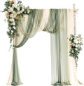 Ling's moment Wedding Arch Flowers with Sheer Drapes Kit - Artificial Spring Green Rose Floral Arrangements for Ceremony Backdrop, Arbor Decor, 5-Piece Set (2 Flower Stems + 3 Hanging Drapes)