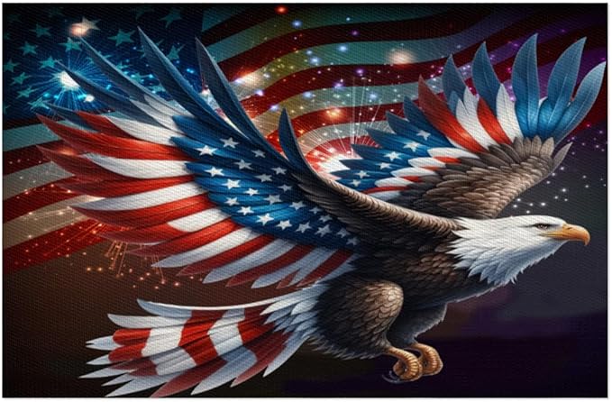 Independence Day Bald Eagles Flag Placemats Set of 4 PVC Vinyl Non Slip Table Mats Waterproof Heat Resistant Place Mats Washable Wipeable Dining Table Mat for Kitchen Party Indoor Outdoor Decorative