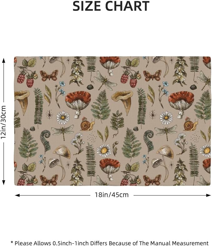 Mushroom Placemats Set of 6,Vintage Gothic Mushroom Fern Kitchen Place Mats Linen 12x18 Inch,Brown 6 PCS, Style-6