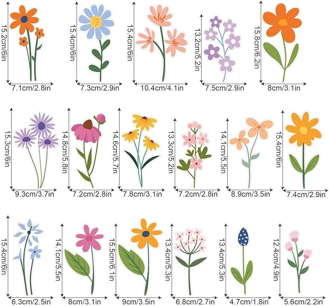 Wild Flower Wall Decals - Peel and Stick Removable Floral Wall Stickers for Nursery, Bedroom, Living Room Decor (8 Sheets 102 Pcs Wildflower Mural Art, Garden Theme)