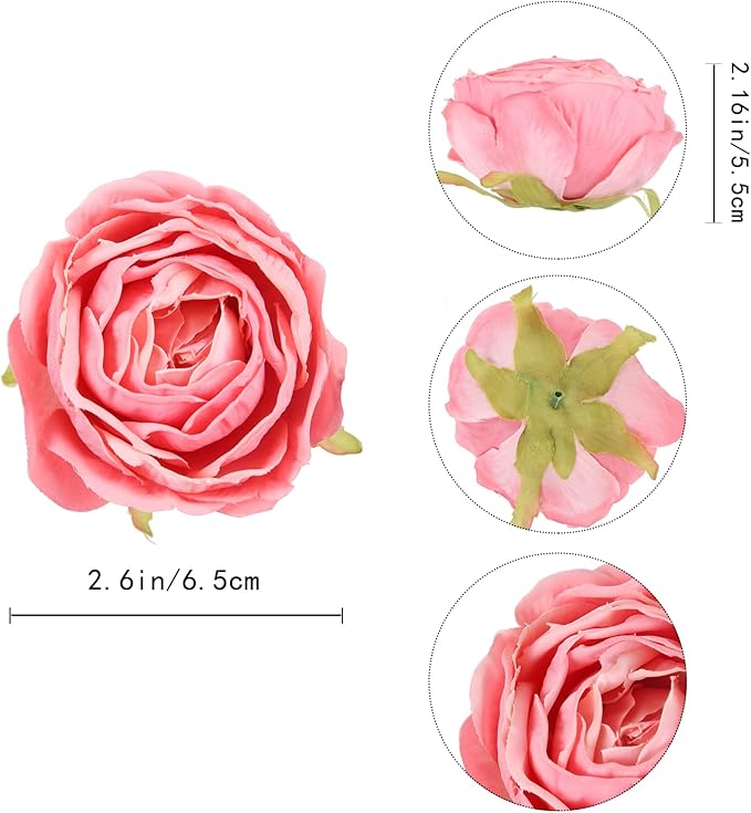 IPOPU Colorful Fake Rose Heads 25pcs Pink Silk Roses Artificial Flowers Combo White Fake Flowers for Rose Centerpieces for Tables Head Table Wedding Decorations Floral Centerpieces (Watermelon)