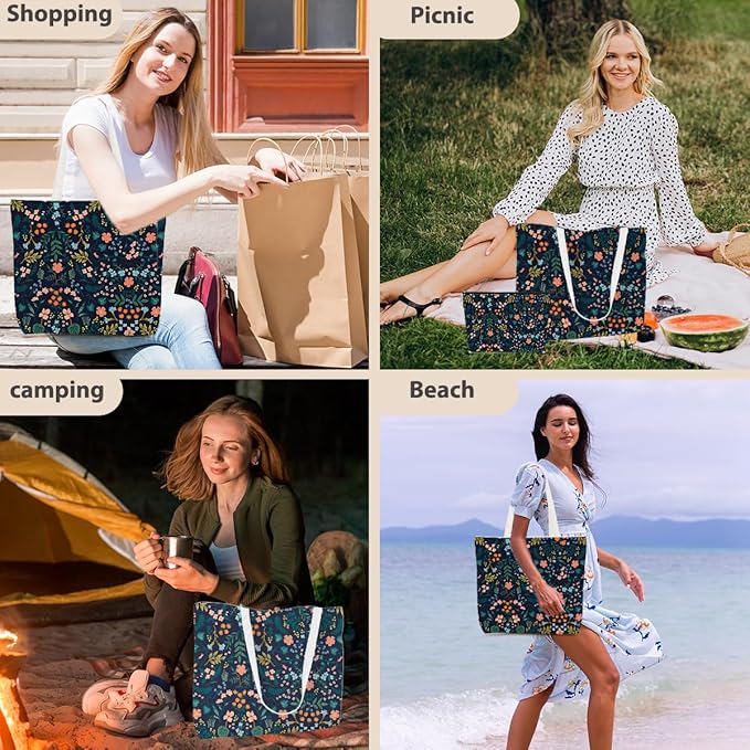 Aesthetic Floral Tote Bag Makeup Bag Flower Decor Gifts for Girls Christmas Shopping Grocery Bags Cosmetic Bags