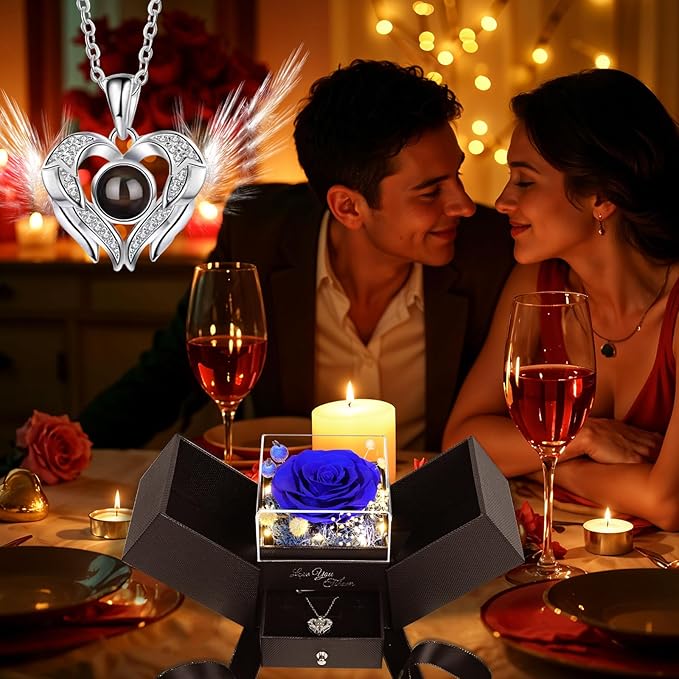 FIACO Gifts for Women Preserved Real Roses with I Love You Necklace Fresh Forever Flowers Birthday Gifts for Mom Grandma Wife Girlfriend on Anniversary Christmas Valentines Romantic Gift