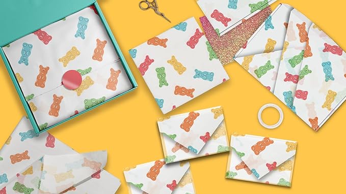 Pro Supply Global Gummy Bears Printed Tissue Paper for Gift Bags or Boxes and Wrapping - Candy Bulk Decorative Art Tissue Paper for Packaging and Gifting | 24 Sheets 20" x 30"