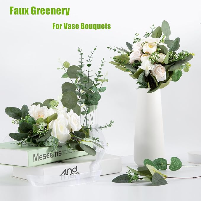 Cliselda 100pcs Artificial Eucalyptus Leaves Stems, 5 Kinds Mixed Fake Greenery Stems Bulk, Silver Eucalyptus Bundle Greenery Branches for Wedding Floral Bouquet Arrangement Centerpiece Decoration