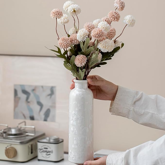 Modern Ceramic Vase Set of 3, White Crystalline Glaze Colors, Decorative Bottles for Home, Farmhouse Rustic Decor (Crystalline Glaze White)