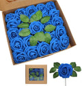 Artificial Roses Flowers 50pcs Real Looking Foam Fake Roses with Stems for DIY Wedding Bouquets Bridal Shower Centerpieces Party Decorations (50, Navy Blue)