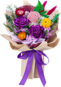 Forever Flowers Gifts for Her, Preserved Flowers Bouquet Birthday Gifts for Women, Preserved Roses for Grandma Wife Anniversary Valentine's Day Mother's Day (Purple Paper)