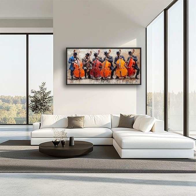 Music Cello Large Wall Art Musician Performance Pictures Wall Decor Musical Canvas Vintage Print Painting Modern Artwork Home Decoration for Living Room Bathroom Bedroom Office Framed 60"x30"