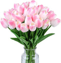 SITUMEIZI 15pcs Fake Tulips Artificial Flowers Real Touch Pink 14" Silk Flower for Home Kitchen Decor Spring Easter Wedding Bouquet Decorations Office Valentine's Day Gifts(Light Pink)
