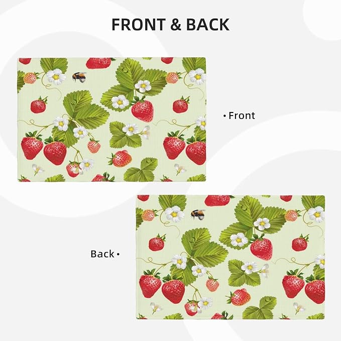 Fruit Linen Placemats Set of 4 Strawberry Plants Flowers Placemats for Indoor Outdoor Party Home Desktop Kitchen Dining Room Decor 12x18 Inch